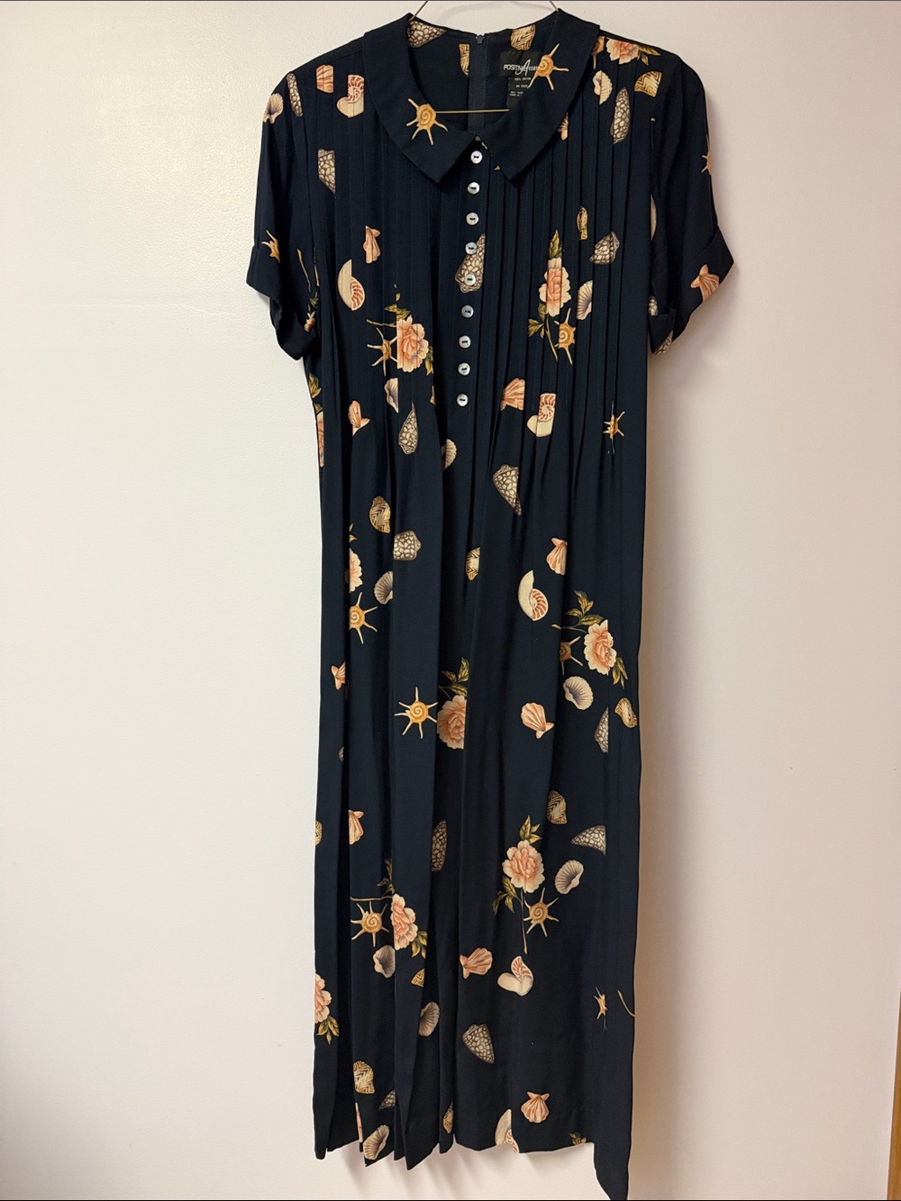 Positive Attitude Navy seashell and floral Pleated Midi Dress